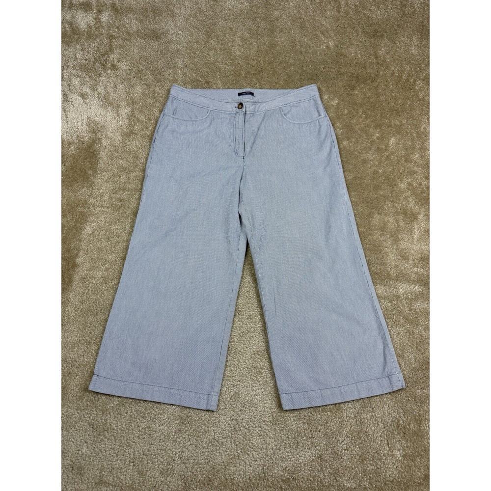 Nautica Wide Leg Cropped Sailor Pants Navy Blue White Striped Sz 12 Cotton A667